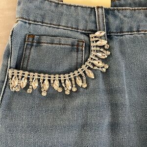 NWT TGLA Jeans High waist Straight rhinestone Christmas Holiday 5 pocket size 29